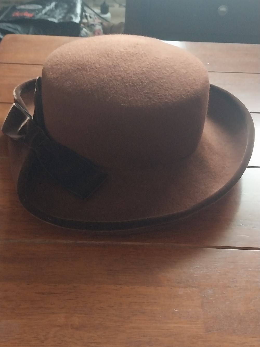 Liz Claiborne Brown Wool Felt Bow-Trim Hat